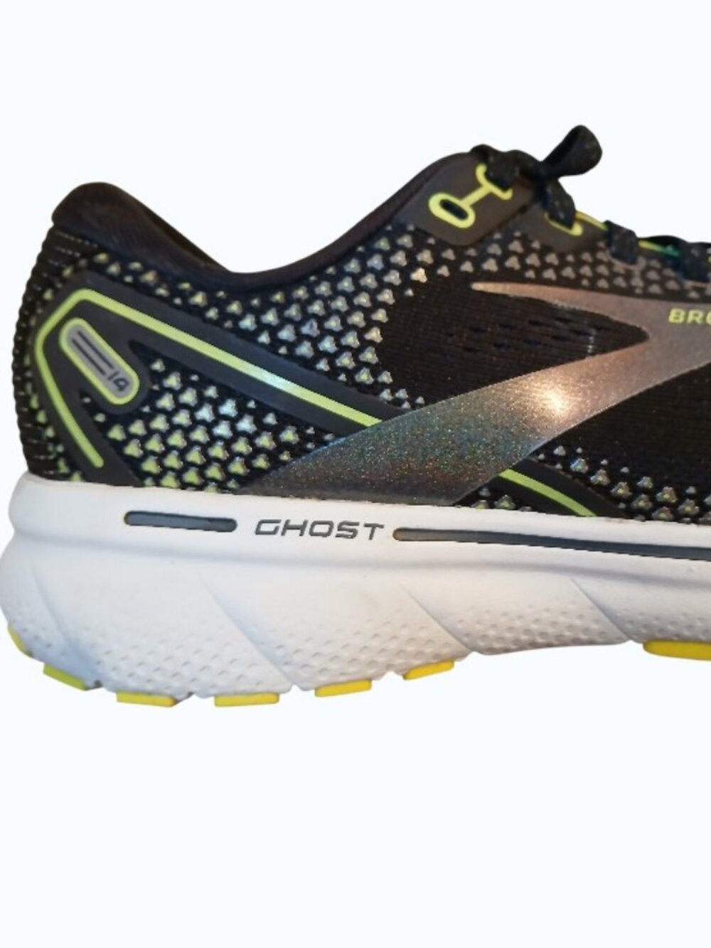 BROOKS GHOST 14 Black & Neon Yellow Running Shoes - Like New - Picture 4 of 12